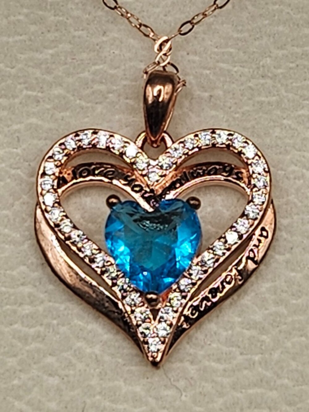 925 Sterling Silver Rose Gold Heart Necklace I Love You Always Forever Adj - Picture 2 of 4
